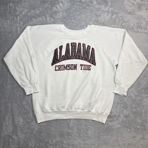 Vintage Champion Alabama Crimson Tide Sweatshirt Women L White Raglan Distressed